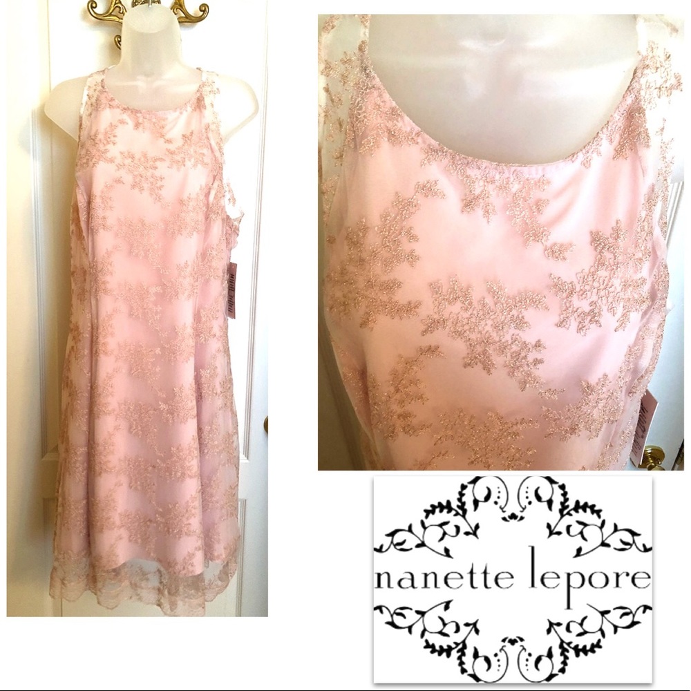 Nanette Lepore Peachy Pink Dress Lace Shimmer - Picture 2 of 8